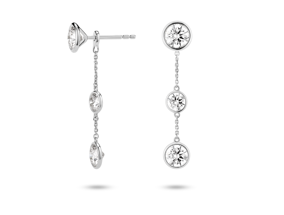 Lab-Grown Diamond 1½ct. tw. Round Brilliant Double Drop Bezel Ear Jacket Earrings | White