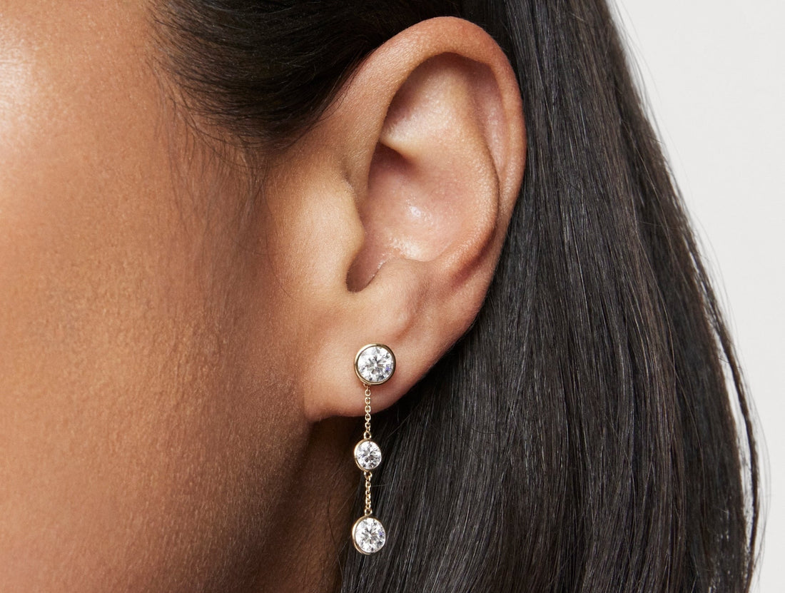 Lab-Grown Diamond 1½ct. tw. Round Brilliant Double Drop Bezel Ear Jacket Earrings | White