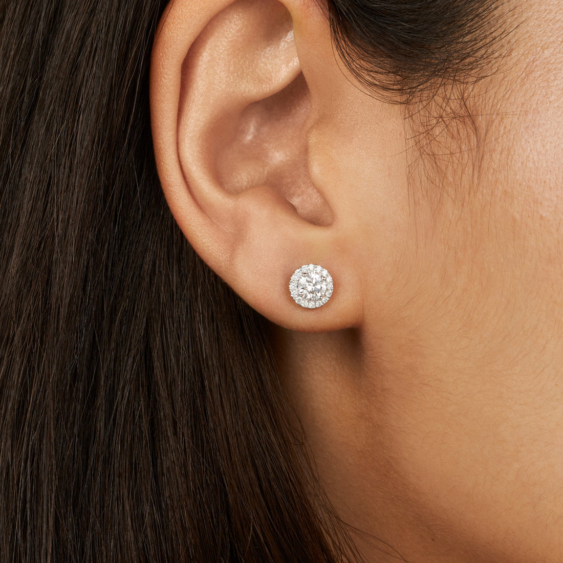 Lab-Grown Diamond 1ct. tw. Halo 14k Gold Earrings | White