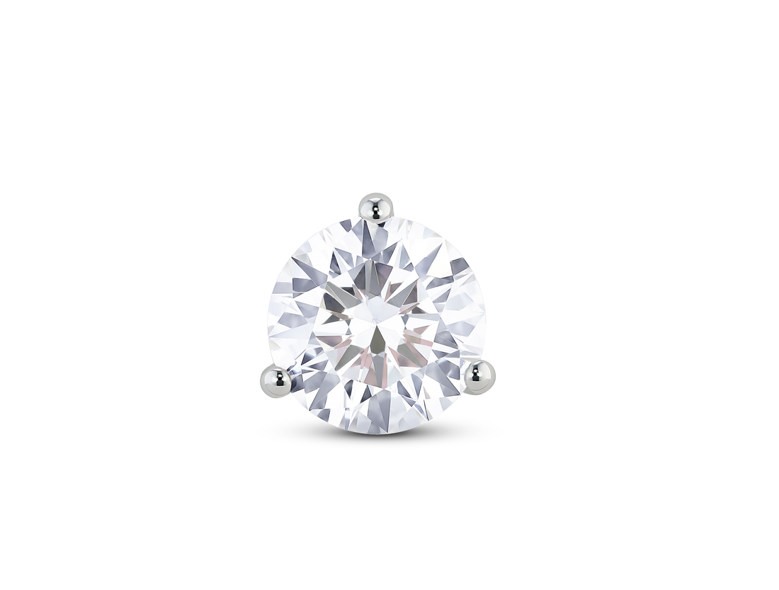 Front view of 1 1/2 carat total weight round brilliant solitaire single stud in 14k white gold