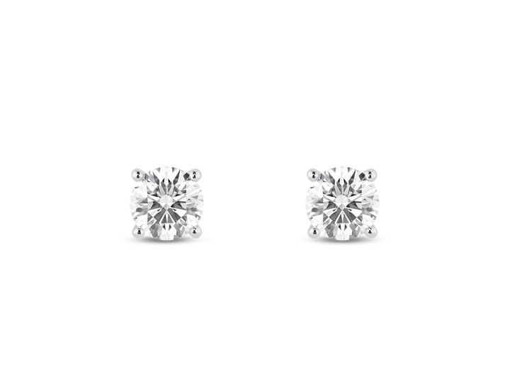 Front view of 1 carat total weight Lightbox Finest round brilliant solitaire studs