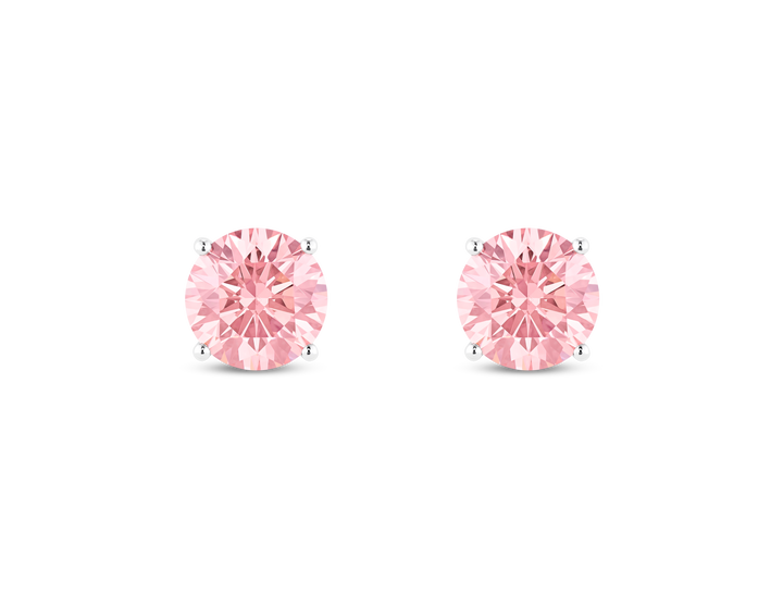 Finest Lab-Grown Diamond 2ct. tw. Round Brilliant Solitaire Studs | Pink