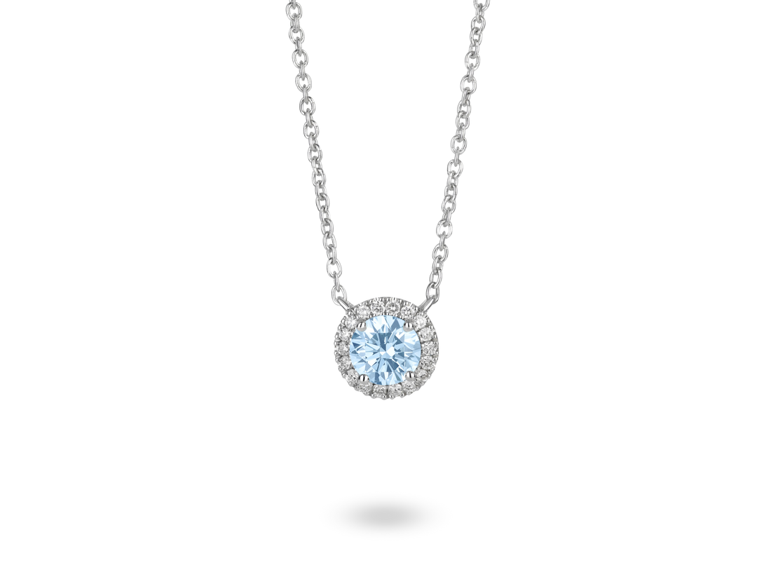 Lab-Grown Diamond 1ct. tw. Halo 14k Gold Pendant | Blue