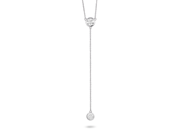 Front view of 0.75 carat lariat pendant in 14k white gold