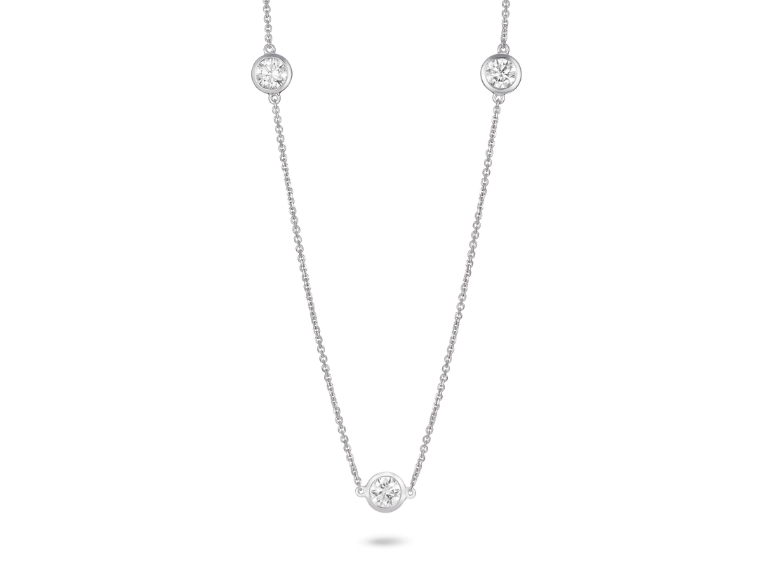 Front view of 0.75 carat station necklace in 14k white gold