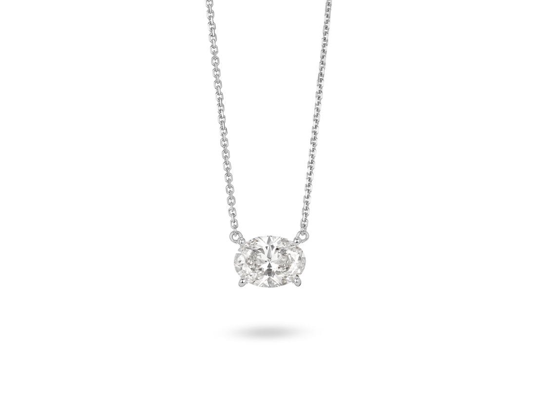 Front view of 1 carat oval cut solitaire pendant in 14k white gold