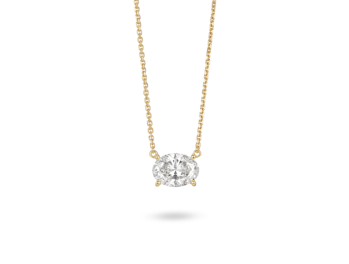 Front view of 1 carat oval cut solitaire pendant in 14k yellow gold