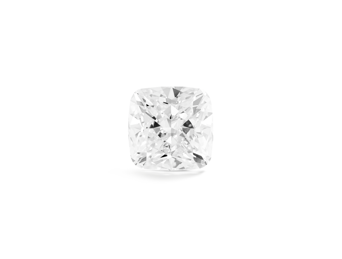 Top view of Lightbox Finest™ white 2 carat cushion cut diamond