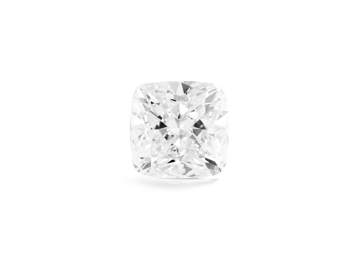 Top view of a Lightbox Finest™ 2.5 carat white cushion cut diamond