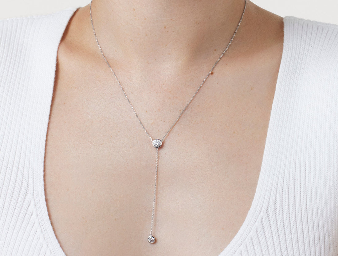 Lab-Grown Diamond ¾ct. tw. Round Brilliant Bezel Lariat Pendant | White