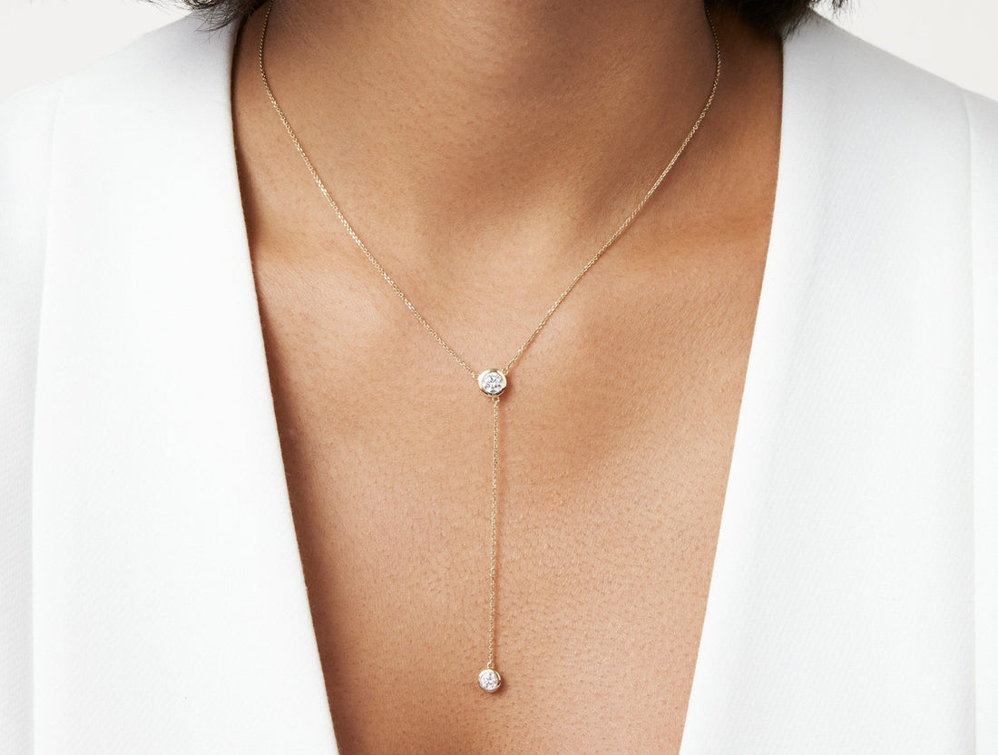 Lab-Grown Diamond ¾ct. tw. Round Brilliant Bezel Lariat Pendant | White