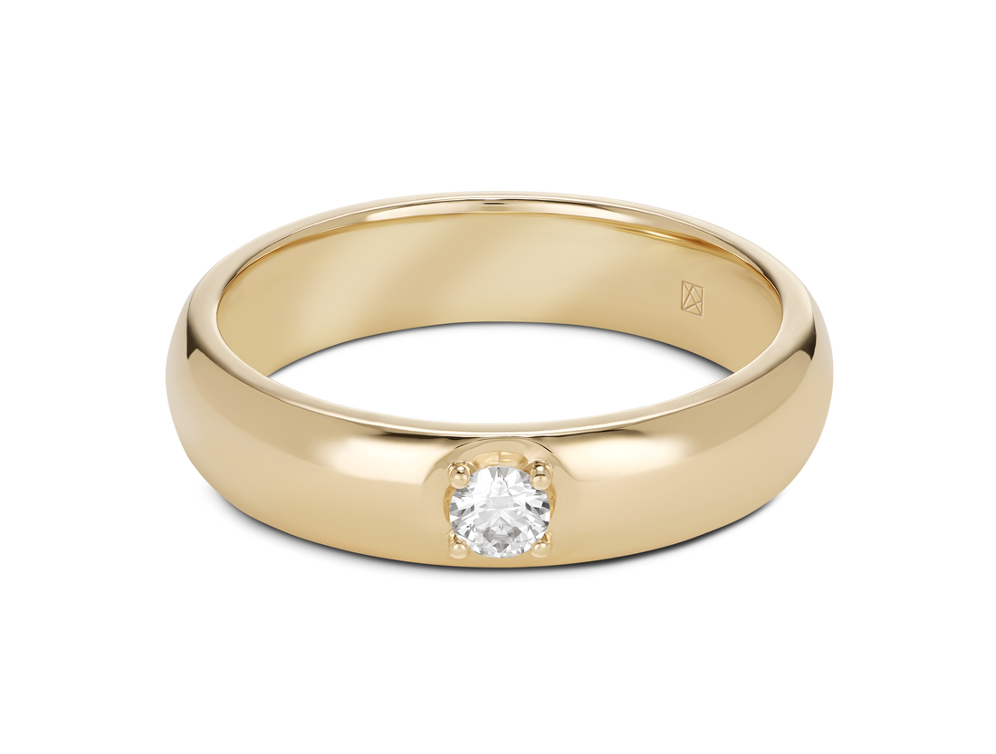 Modern inset stacking ring with 0.1 carat stone in 14k yellow gold